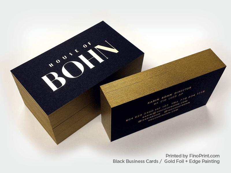 Black Business Card, Gold Foil, Edge Painting