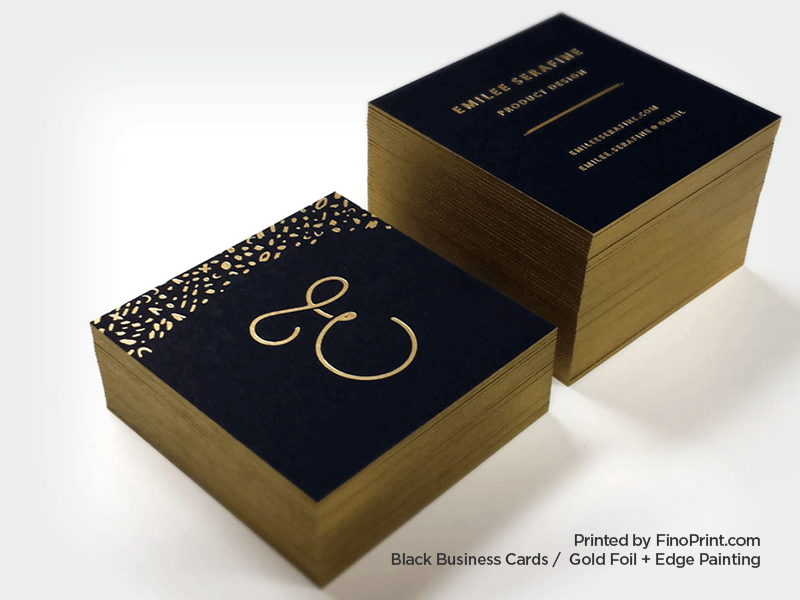 Black Business Card, Gold Foil, Edge Painting