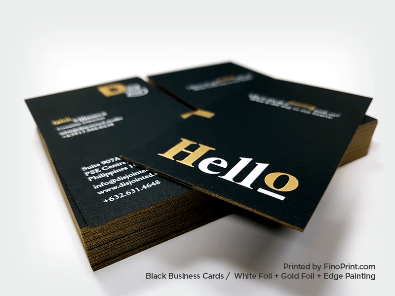 Black Business Card, Gold Foil, Edge Painting