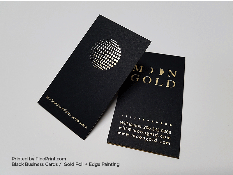 Black Business Card, Gold Foil, Edge Painting