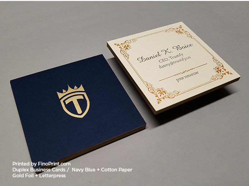 Duplex Business Cards, Letterpress, Gold Foil