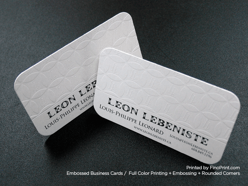 Embossed Business Cards, Full color Printing, Rounded Corners, Embossing