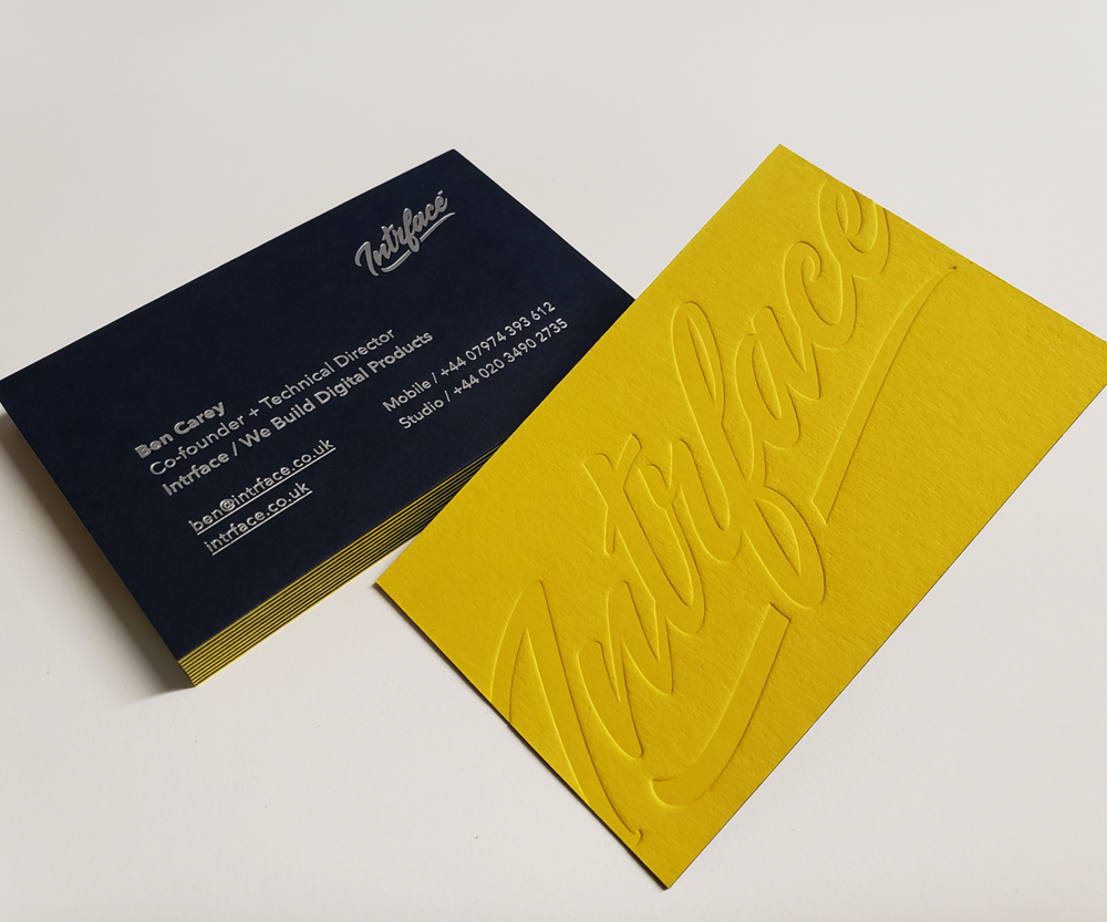 Duplex Business Cards, Blind Letterpress, Silver Foil