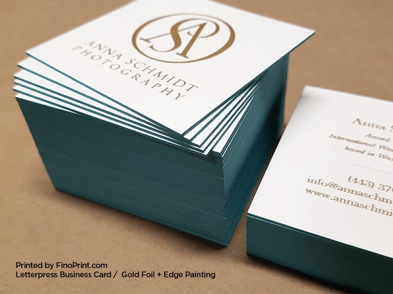 Letterpress Business Cards, Gold Foil, Edge Painting