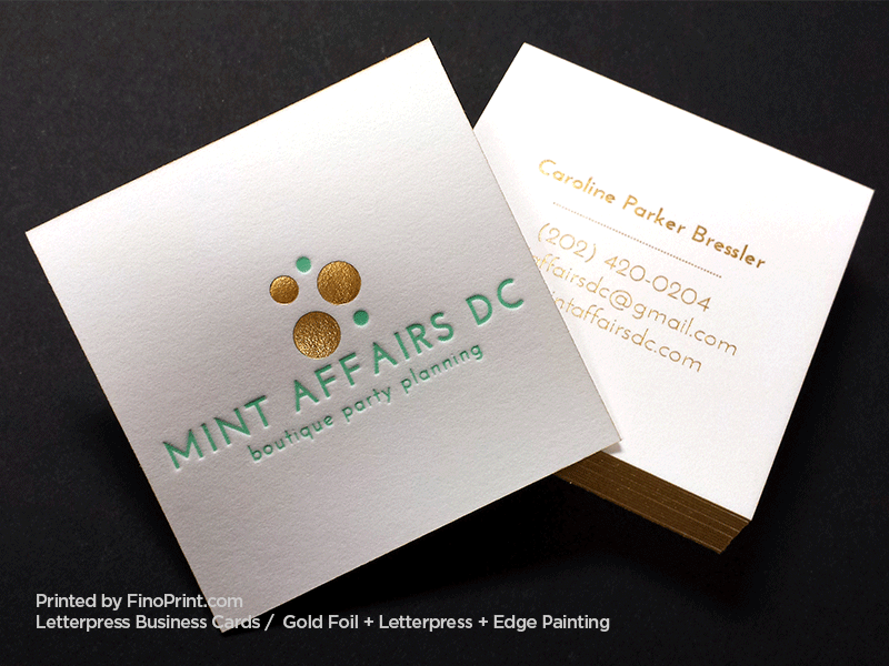 Letterpress Business Cards, Gold Foil, Edge Painting