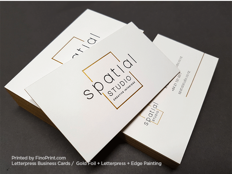 Letterpress Business Cards, Gold Foil, Edge Painting