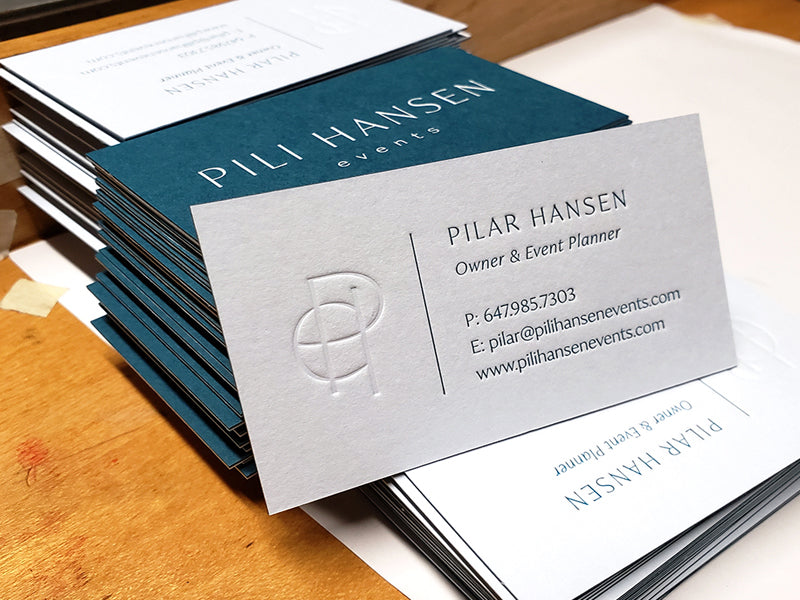 Duplex Business Cards, Letterpress, Teal Paper, White Foil