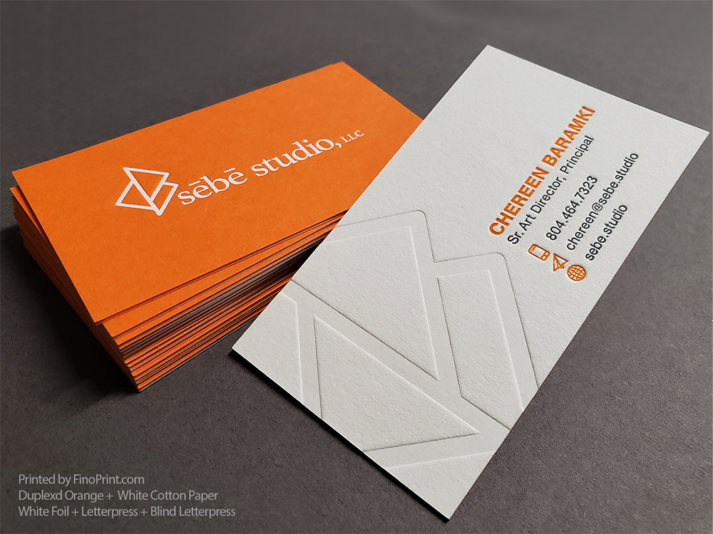 Duplex Business Cards, Letterpress, White Foil