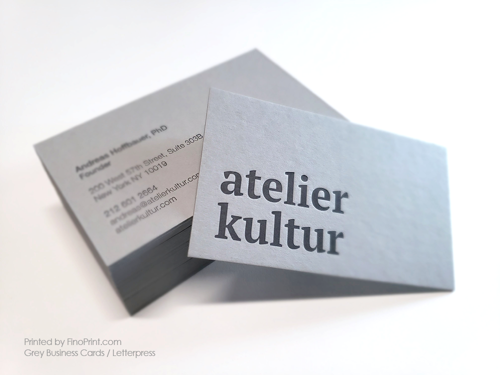 Grey Business Cards, Letterpress Printing, atelier kultur