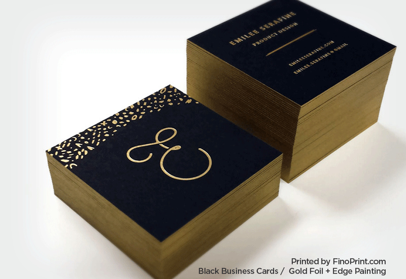 Black Business Card, Gold Foil, Edge Painting