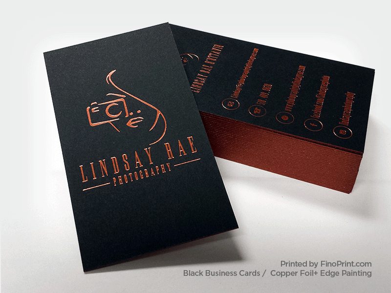 Black Business Card, Copper Foil, Edge Painting