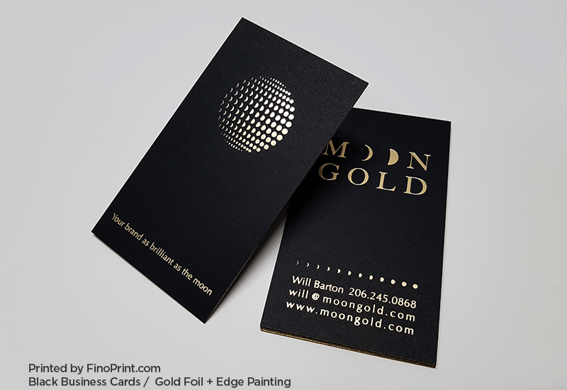 Black Business Card, Gold Foil, Edge Painting