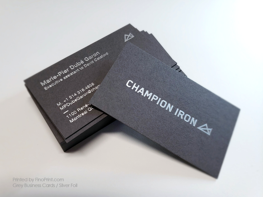 Grey Business Cards, Champion Iron, Silver Foil