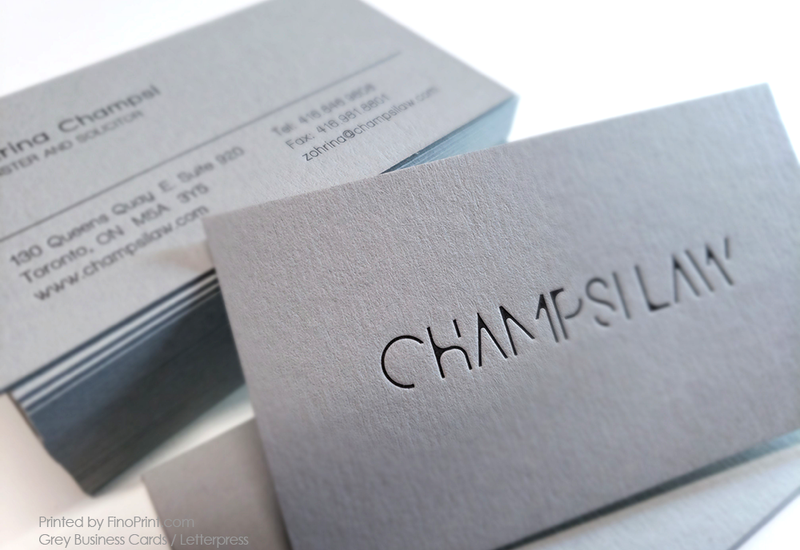 Grey Business Cards, Champsi Law, Letterpress
