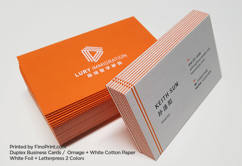 Duplex Business Cards, Letterpress, White Foil
