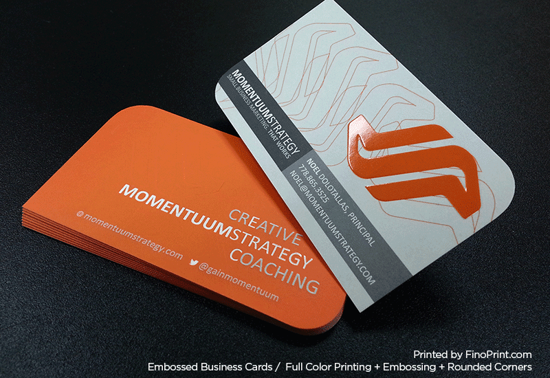 Embossed Business Cards, Full color Printing, Rounded Corners, Embossing, Spot UV