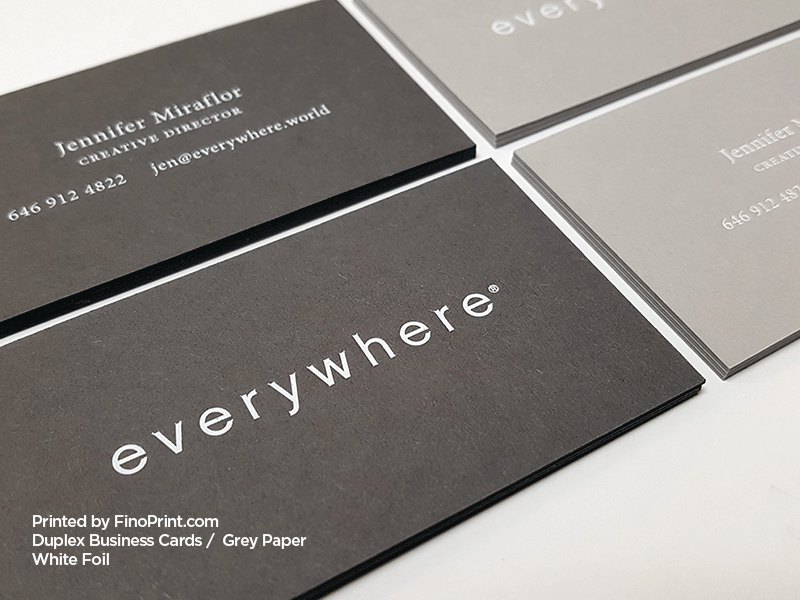 Grey Business Cards, Letterpress Printing, White Foil