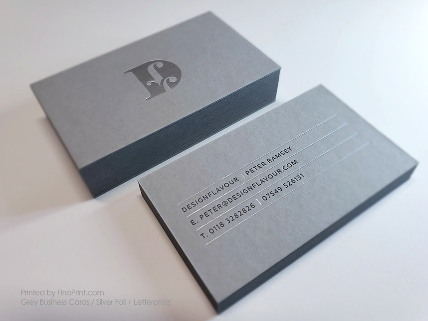 Grey Business Cards, Silver Foil, Letterpress, Peter Ramsey