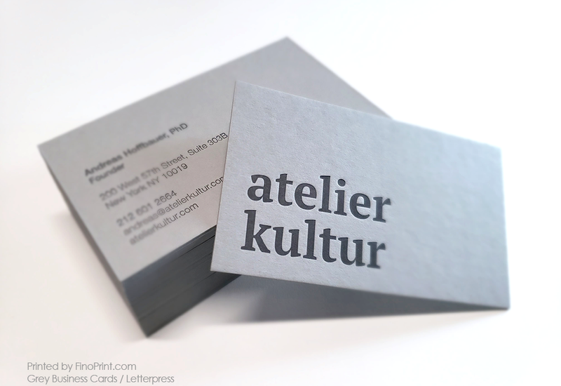 Grey Business Cards, Letterpress Printing, atelier kultur