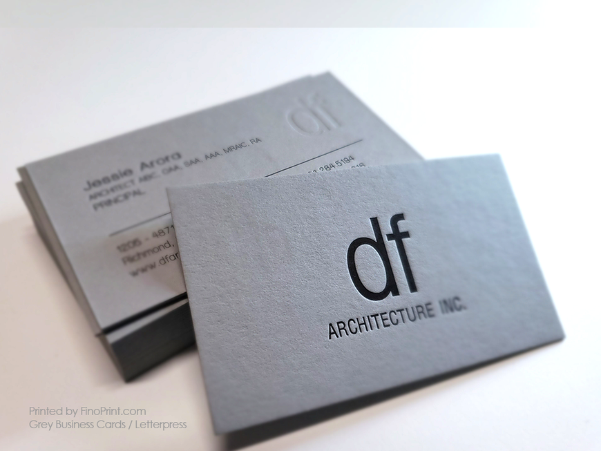 Grey Business Cards, df architecture inc, Letterpress